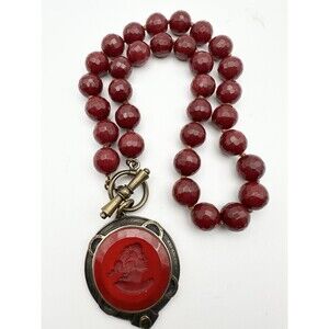 EXTASIA Beaded Gemstone Glass Cameo Toggle Necklace 18”